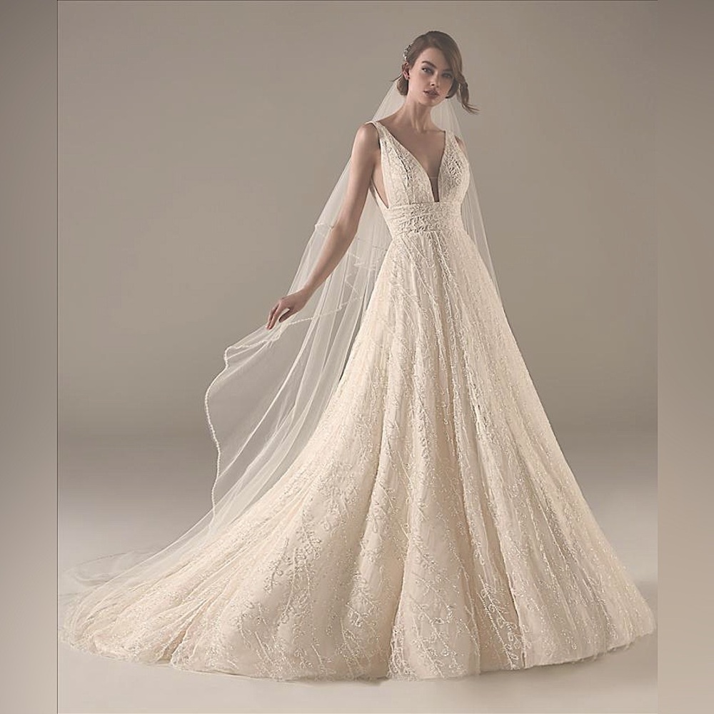 Nadia by Pronovias Empire Waist Floral Beaded A-line Bridal Gown
